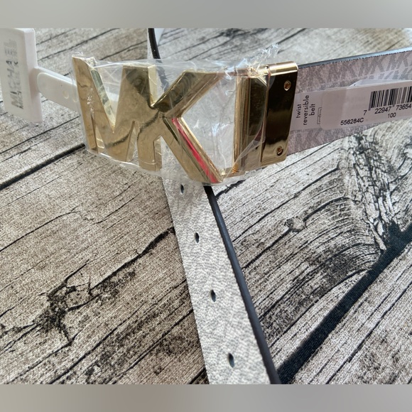NWT! Michael Kors reversible waist belt in white leather and MK logos. S and M - Picture 11 of 16